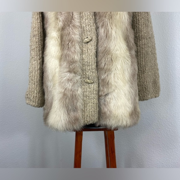Vintage D'Esprit Dubrowsky and Peribinder Faux Fur Coat Modern M Knit Sleeves - Picture 3 of 16